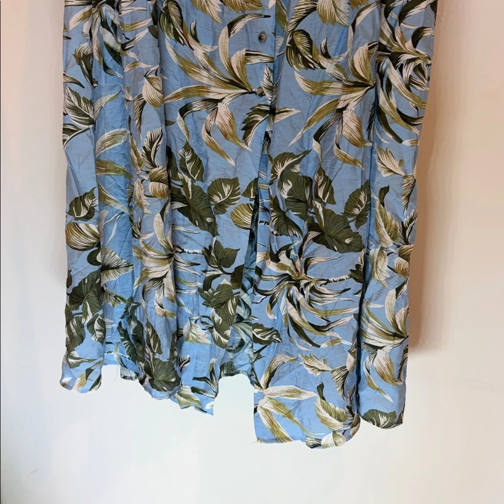 Light Blue Floral Maxi Skirt with Green Leaf Print - Picture 3 of 9